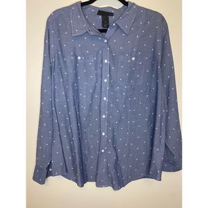 Lane Bryant lightweight cotton chambray blue polka dot blouse size 20